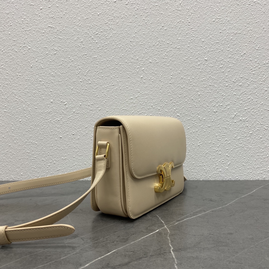 Celine Teen Triomphe Bag In Shiny Calfskin Light Beige 188423